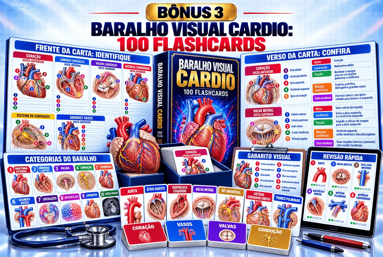 Baralho Visual Cardio: 100 Flashcards Ilustrados